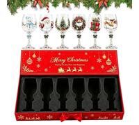 Générique Coffret cadeau de verres à vin sur le thème de Noël - 6 de Noël à | Matériau en verre avec motifs de flocons de neige et d'arbres de Noël pour les fêtes de fin d'année, cocktails, vin et vaisse