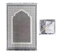 Générique Coffret Tapis Prière Musulman Luxe avec Tasbih 99/33 Perles - Sajadah Velours Confortable, Cadeau Islamique Ramadan Aïd Hajj (Gris)