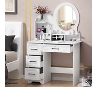 Générique Coiffeuse avec Grand Miroir LED, Armoire et Tabouret Réglable, Table de Maquillage avec Station de Charge, Tiroirs & Étagères, Meuble de Rangement Parfait pour Chambre à Coucher