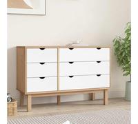 Générique Commode OTTA Marron et Blanc 111x43x73,5 cm Bois de Pin Massif | 6 Tiroirs Spacieux, Cadre Stable, Fixation Murale Fournie, Style Scandinave
