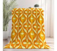 Générique Confortable et Respirante Couverture 130 x 150 cm, Douce et Chaude Couvertures en Flanelle avec Rétro Années 70 Rayures Motif - Jaune Légère Plaid en Peluche pour Banc canapé lit