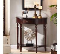 Générique Console de Rangement pour entrée, Table d'appoint étroite, Console Demi-Lune - Meuble d'entrée en Bois Massif avec tiroir et étagère - Pièce décorative Vintage pour Salon et entrée