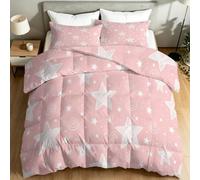 Générique Couette 135 x 200 cm Été en Microfibre, 1 Personne, Minimaliste Pois Art Linéaire Étoile Légère Couette pour Adulte, Enfant et Adolescent, Doux et Respirant Lavable Couverture, Rose