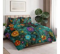 Générique Couette 135 x 200 cm Été en Microfibre, 1 Personne, Vintage Glamour Fleur Plante Liane Légère Couette pour Adulte, Enfant et Adolescent, Doux et Respirant Lavable Couverture, Sombre