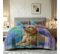 Générique Couette 140 x 200 cm Imprimée Enfant - 4 Saisons, Couette 1 Personne Mignon Animaux, 2 Taies d'oreiller 65x65, Papillon Chien Edredon Douce Confortable Microfibre Douce sans Housse