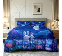 Générique Couette 140 x 200 cm Imprimée Fleurs Animaux, 4 Saisons Couette 1 Personne Réversible sans Housse - Chaude Lavable Douce Confortable Respirante Couverture Quilting Prairie Lapin