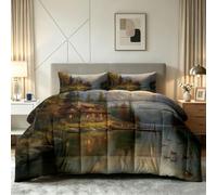 Générique Couette 140 x 200 cm Imprimée Forêt Lac, 4 Saisons Couette 1 Personne Réversible sans Housse - Chaude Lavable Douce Confortable Respirante Couverture Quilting Campagne Chalet