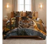 Générique Couette 140 x 200 cm Lit 1 Personne, Édredon Animaux Tigre, Couette Matelassée Réversible 220 GSM en Coton Lavé, Forêt Rocher Arbres Parure de Lit pour Enfants et Adultes - Kaki