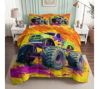 Générique Couette 140x200 cm Enfant Imprimée Graffiti Cool, Couette 1 Personne pour Lit 90x190 cm, Chaude Anti-acariens Édredon pour 4 Saisons Camion Monster Truck, Douce et Confortable