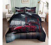 Générique Couette 140x200 cm Enfant Imprimée Moderne Industriel, Couette 1 Personne pour Lit 90x190 cm, Chaude Anti-acariens Édredon pour 4 Saisons Voiture Sport Rouge, Douce et Confortable