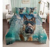 Générique Couette 140x200 cm Enfant Imprimée Monde sous-Marin, Couette 1 Personne pour Lit 90x190 cm, Chaude Anti-acariens Édredon pour 4 Saisons Animal Berger Allemand, Douce et Confortable