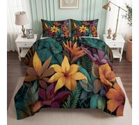 Générique Couette 140x200 cm Enfant Imprimée Tropical Plante, Couette 1 Personne pour Lit 90x190 cm, Chaude Anti-acariens Édredon pour 4 Saisons Floral Feuille, Douce et Confortable