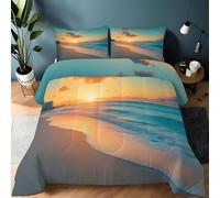 Générique Couette 160x200 4 Saisons Plage, Couette Style Naturel de Vacances D'Été, Édredon lit 2 Personnes 160x240 cm avec 2 Taie d'oreiller 65x65 Réversible sans Housse sm1569