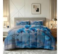 Générique Couette 200 x 200 cm Imprimée Enfant - 4 Saisons, Couette 2 Personnes Élégant Fleurs, 2 Taies d'oreiller 65x65, Orchidée Bleue Edredon Douce Confortable Microfibre Douce sans Housse