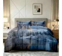 Générique Couette 200 x 200 cm Imprimée Enfant - 4 Saisons, Couette 2 Personnes Hiver Paysage Neige, 2 Taies d'oreiller 65x65, Forêt Glacier Edredon Douce Confortable Microfibre Douce sans Housse