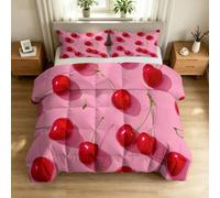 Générique Couette 200 x 200 cm Imprimée Été Fruits, 4 Saisons Couette 2 Personnes Réversible sans Housse - Chaude Lavable Douce Confortable Respirante Couverture Quilting Cerise