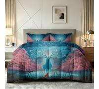 Générique Couette 200 x 200 cm Imprimée Fantaisie Cerf, 4 Saisons Couette 2 Personnes Réversible sans Housse - Chaude Lavable Douce Confortable Respirante Couverture Quilting Galaxie Forêt