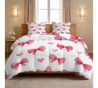 Générique Couette 200 x 200 cm Lit 2 Personnes, Édredon Dessin Animé, Couette Matelassée Réversible 220 GSM en Coton Lavé, Romantique Nœuds Papillon Cœurs Parure de Lit pour Enfants et Adultes - Rose