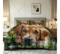 Générique Couette 200 x 220 cm Enfant Golden Retriever, Couette Imprimée 4 Saisons pour Lit 1 Personnes - Duvet Réversible Chaud Forêt Jardin, Douce Édredon sans Housse et 2 Taie d'oreiller 65x65 cm