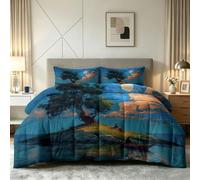 Générique Couette 200 x 220 cm Enfant Paysage Anime, Couette Imprimée 4 Saisons pour Lit 1 Personnes - Duvet Réversible Chaud Arbre Ciel Bleu, Douce Édredon sans Housse et 2 Taie d'oreiller 65x65 cm
