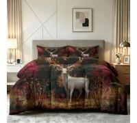 Générique Couette 200 x 220 cm Imprimée Enfant - 4 Saisons, Couette 2 Personnes Cerf Blanc, 2 Taies d'oreiller 65x65, Forêt Animaux Edredon Douce Confortable Microfibre Douce sans Housse