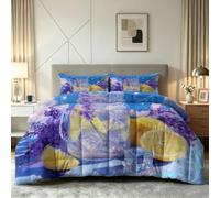 Générique Couette 200 x 220 cm Imprimée Enfant - 4 Saisons, Couette 2 Personnes Citron Lavande, 2 Taies d'oreiller 65x65, Été Boissons Edredon Douce Confortable Microfibre Douce sans Housse