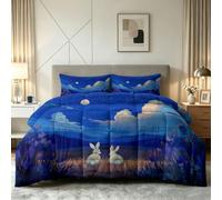 Générique Couette 200 x 220 cm Imprimée Enfant - 4 Saisons, Couette 2 Personnes Mignon Lapin, 2 Taies d'oreiller 65x65, Fantaisie Animaux Edredon Douce Confortable Microfibre Douce sans Housse