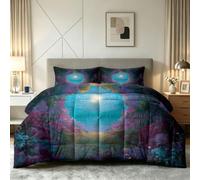 Générique Couette 220 x 240 cm Enfant Fantaisie Fleurs, Couette Imprimée 4 Saisons pour Lit 1 Personnes - Duvet Réversible Chaud Magique Forêt, Douce Édredon sans Housse et 2 Taie d'oreiller 65x65 cm