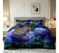 Générique Couette 220 x 240 cm Enfant Papillon, Couette Imprimée 4 Saisons pour Lit 1 Personnes - Duvet Réversible Chaud Violet Fleurs, Douce Édredon sans Housse et 2 Taie d'oreiller 65x65 cm