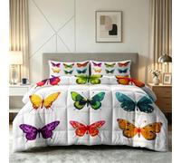 Générique Couette 220 x 240 cm Imprimée Papillons Colorés, Couette Imprimée 4 Saisons pour Lit 2 Personnes - Duvet Réversible et Chaud Chalet Rustique, Édredon sans Housse et 2 Taies d'oreiller
