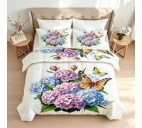 Générique Couette 220x240 4 Saisons Fleurs Couette Imprimée Réversible Papillons Aquarelle sans Housse Duvet 1 Personne Édredon Legere Chaude Lavable en Machine et 2 Taies d'oreiller1y923