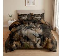 Générique Couette 220x240 cm 2 Personnes Loup Gris Foncé 4 Saisons | Nature Sauvage Des Bois, Microfibre Douce, Garnissage en Coton Lavé, 2 Taies d’oreiller, Matelassage en Carreaux-AS101