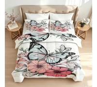 Générique Couette 220x240 Imprimée Fleurs Papillons sans Housse Duvet Style Aquarelle Couette 3D Réversible 2 Personne Édredon Legere Chaude Lavable en Machine et 2 Taies d'oreiller Cadeau1y1143