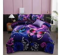 Générique Couette 220x240 Papillons Violets Roses Ensemble de Literie en Microfibre, 1 Edredon et 2 Taies d'oreiller 65x65, 4 Saisons X1907
