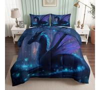 Générique Couette 240x260 cm Fantasy Forêt, Légère Réversible Couette Imprimée 4 Saisons pour Lit 2 Personnes, Créature Dragon Papillon Édredon sans Housse et 2 Taies d'oreiller 65x65 cm