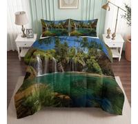 Générique Couette 240x260 cm Nature Forêt, Légère Réversible Couette Imprimée 4 Saisons pour Lit 2 Personnes, Cascade Édredon sans Housse et 2 Taies d'oreiller 65x65 cm