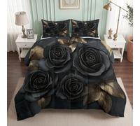 Générique Couette 240x260 cm Sombre Luxe, Légère Réversible Couette Imprimée 4 Saisons pour Lit 2 Personnes, Rose Noir Noir Édredon sans Housse et 2 Taies d'oreiller 65x65 cm