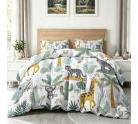 Générique Couette 260x240cm Imprimée Dessin Animé Animal Patchwork Forêt Girafe, 4 Saisons Couette 2 Personnes Réversible sans Housse - Microfibre Douce et Confortable Couverture Quilting Blanc