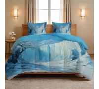 Générique Couette 4 Saisons 140 x 200 cm Bleu, Couette Imprimée Paysage Minimaliste pour lit 1 Personne, Édredon Réversible sans Housse Hiver Forêts - Douce Légère 300GSM avec 2 Taies d'oreiller