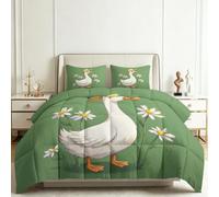 Générique Couette 4 Saisons 140x200 cm Chapeau Paille Canard Marguerite, Couette Imprimée Champêtre pour Lit 1 Personnes, Édredon Réversible Légère et Chaude Doux avec 2 Taie d'oreiller 65x65 cm
