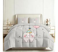 Générique Couette 4 Saisons 155x220 cm Chapeau Fête Dents, Couette Imprimée Cartoon pour Lit 1 Personnes, Édredon Réversible Légère et Chaude Doux, Lavable en Machine avec 2 Taie d'oreiller 65x65 cm