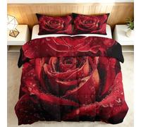 Générique Couette 4 Saisons 160x200cm Roses Rouges Couette Imprimée Réversible Baumwolle sans Housse, Lavable en Machine, Couettes Légère Doux Chaude avec 2 Taies d'oreiller