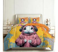 Générique Couette 4 Saisons 200x200 cm Sweat Capuche Animal Lapin Blanc, Couette Imprimée Street Art pour Lit 2 Personnes, Édredon Réversible Légère et Chaude Doux avec 2 Taie d'oreiller 65x65 cm