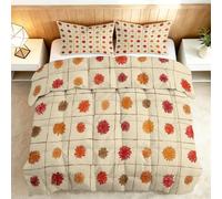 Générique Couette 4 Saisons 200x200cm Grille Blocs Fleurs Couette Imprimée Réversible Baumwolle sans Housse, Lavable en Machine, Couettes Légère Doux Chaude avec 2 Taies d'oreiller