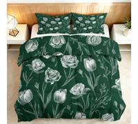 Générique Couette 4 Saisons 220x240cm Roses Vert Foncé Couette Imprimée Réversible Baumwolle sans Housse, Lavable en Machine, Couettes Légère Doux Chaude avec 2 Taies d'oreiller