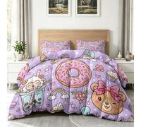Générique Couette Beignet Pois Dessin Animé Amusant 260x240cm, Couette 4 Saisons sans Housse Nourriture, Microfibre Douce et Légère, Couettes Matelassée Imprimée Violet Clair Édredon Lavable