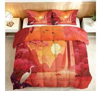 Générique Couette Coton 160x200cm Coucher De Soleil Cascade Oiseaux Couette matelassée Extra Douce et Respirante, Hypoallergénique, 2 Taies d'oreiller 65x65 cm, Couverture d'hiver, Lavable