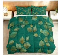 Générique Couette Coton 160x200cm Feuilles Vertes De Plantes Couette matelassée Extra Douce et Respirante, Hypoallergénique, 2 Taies d'oreiller 65x65 cm, Couverture d'hiver, Lavable