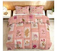Générique Couette Coton 160x200cm Fleurs Carrées en Dentelle Couette matelassée Extra Douce et Respirante, Hypoallergénique, 2 Taies d'oreiller 65x65 cm, Couverture d'hiver, Lavable