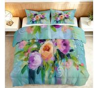 Générique Couette Coton 160x200cm Fleurs De Graffiti Colorées Couette matelassée Extra Douce et Respirante, Hypoallergénique, 2 Taies d'oreiller 65x65 cm, Couverture d'hiver, Lavable